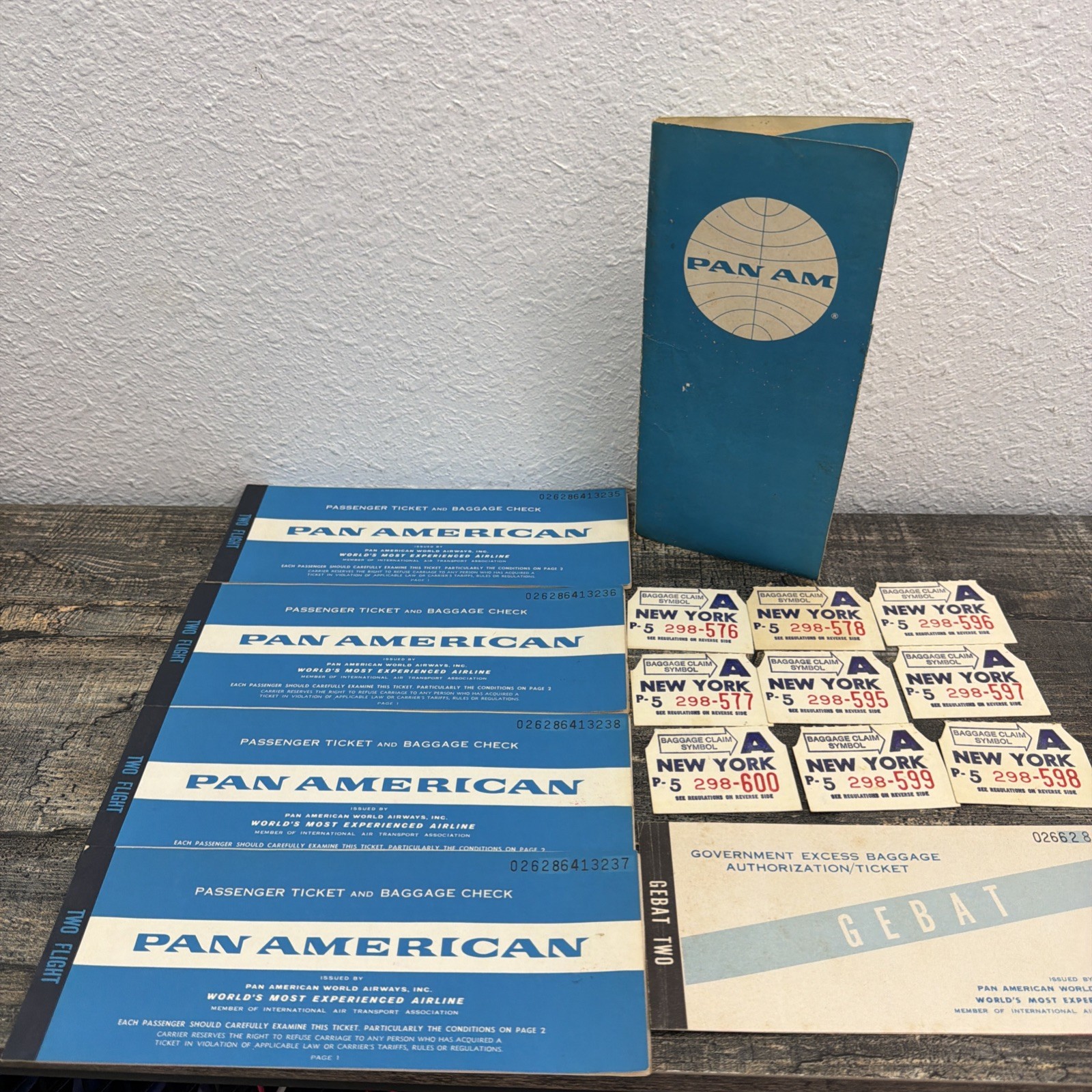 Vintage Pan Am Lot – Ticket Jacket, 4 Tickets, 9 Baggage Tags