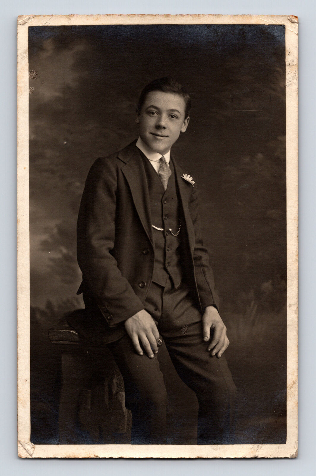 RPPC Portrait of Young Man Barcroft & Crabtree Burnley UK Postcard