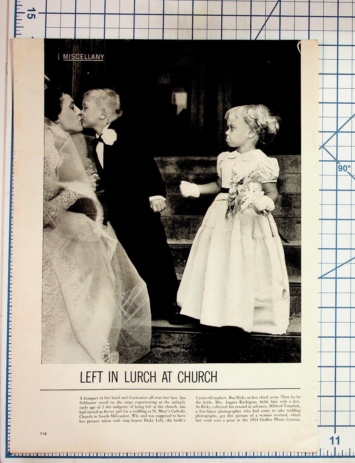 1954 Church Wedding Photo Milwaukee WI Magazine Print Left in Lurch