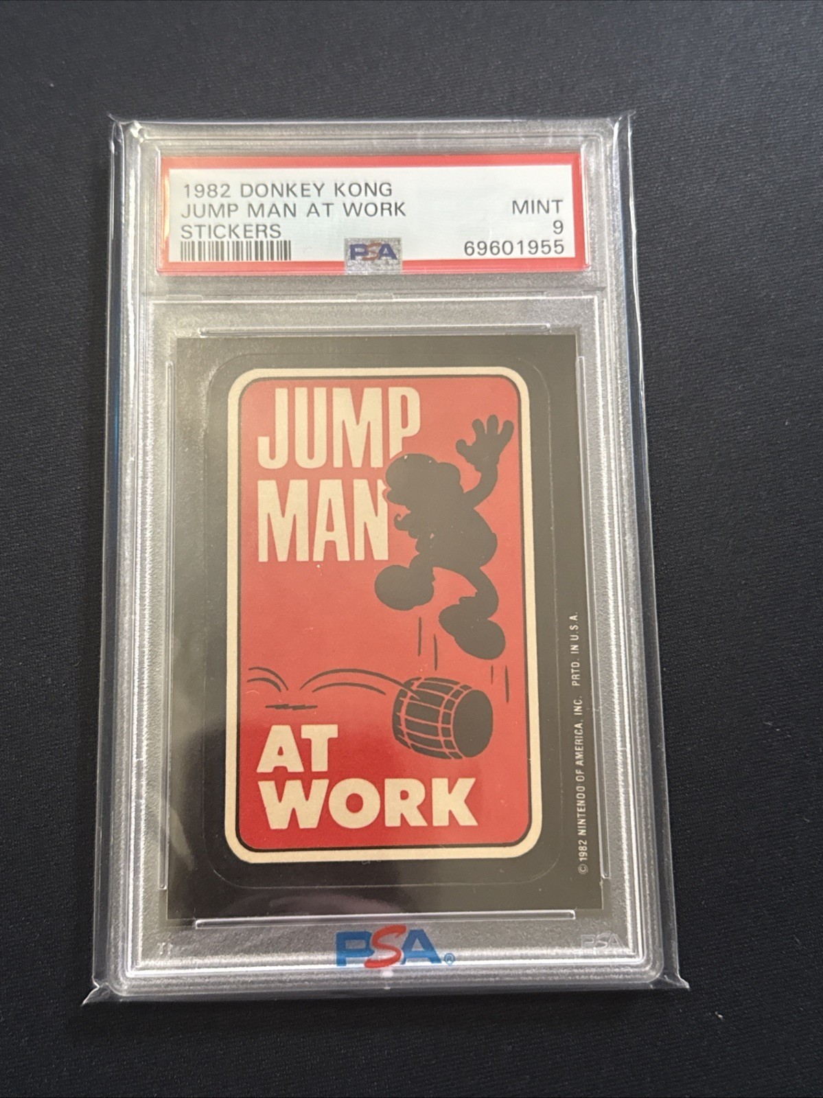 1982 Donkey Kong Stickers - Jump Man At Work PSA 9 Nintendo Mario Rookie RC 1982 Donkey Kong Stickers - Jump Man At Work PSA 9 Nintendo Mario Rookie RC