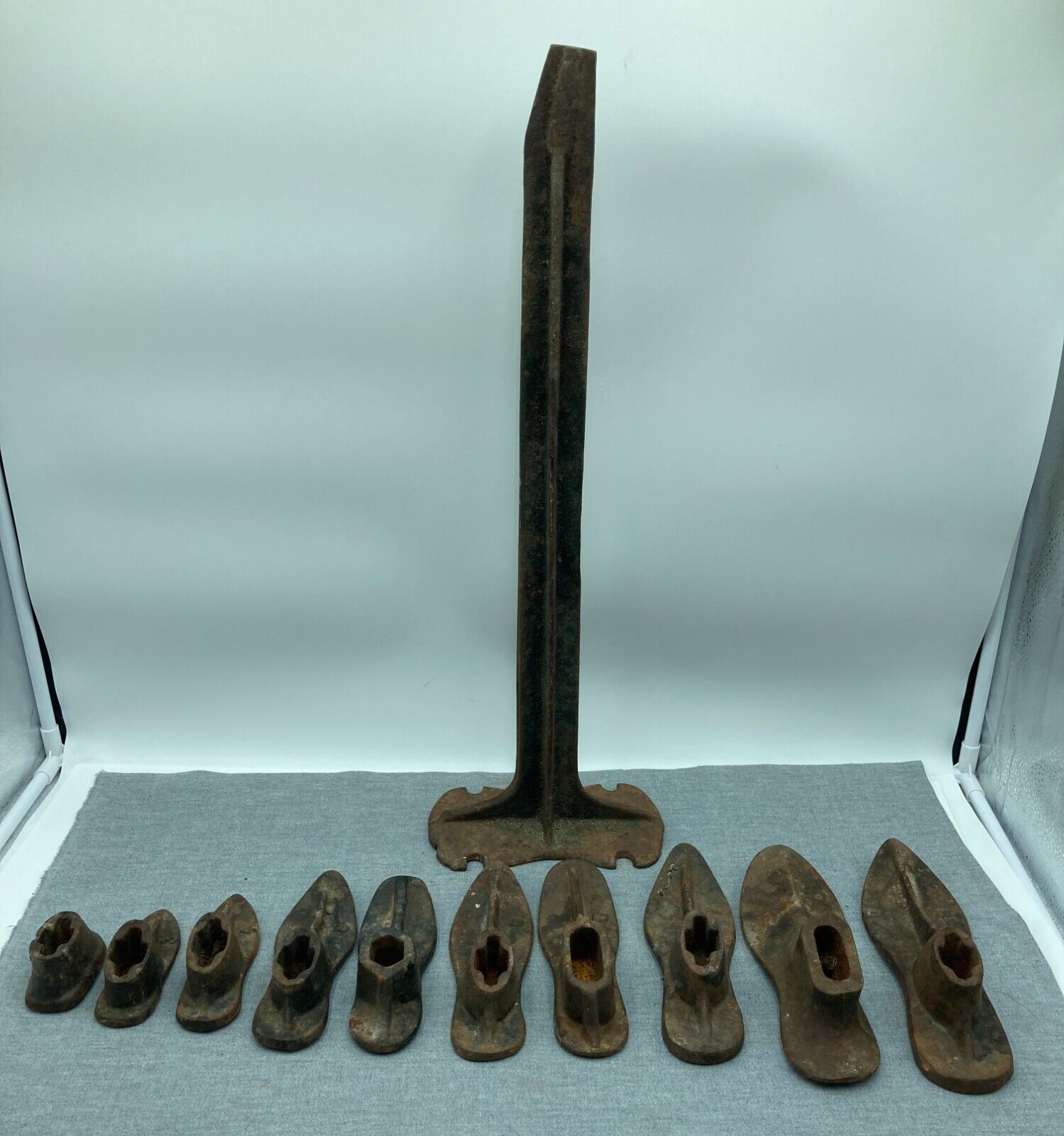 Cast Iron Cobbler Shoe Stand Ten Graduated Size Children's Shoe Forms
