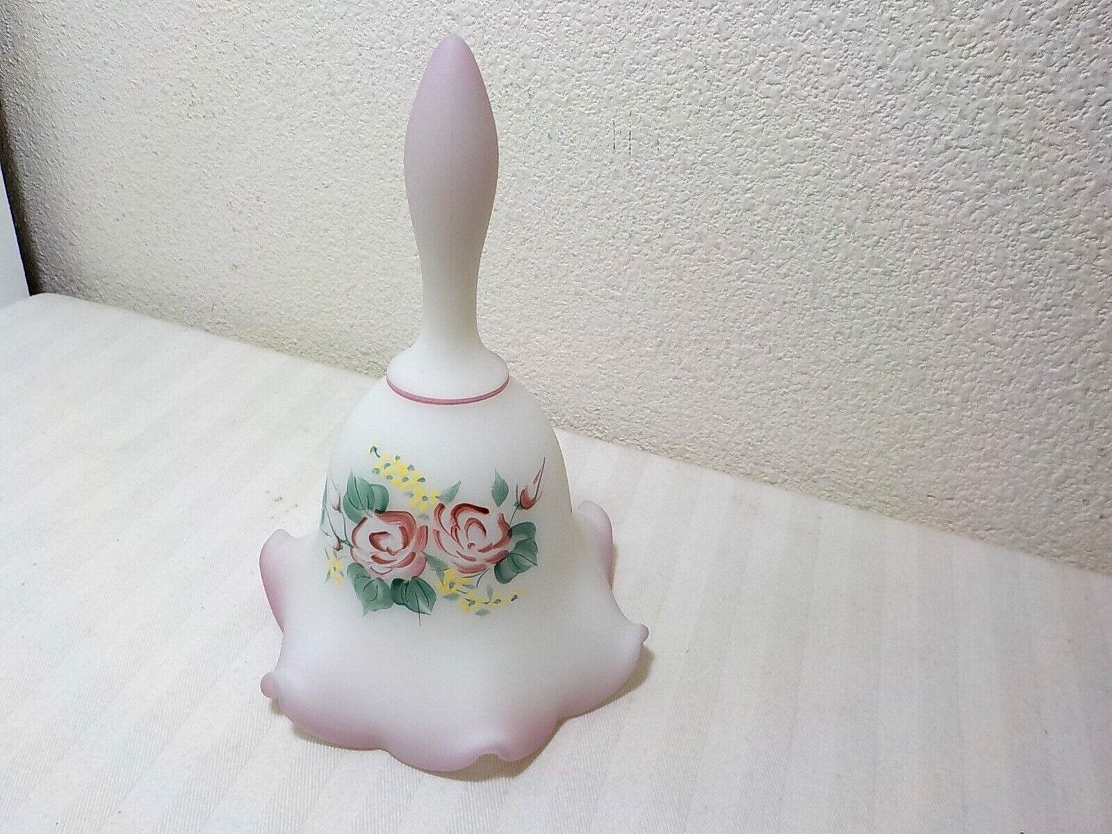 FENTON RUFFLED BELL ROSE GARDEN #1773 SATIN GLASS PINK EDGE