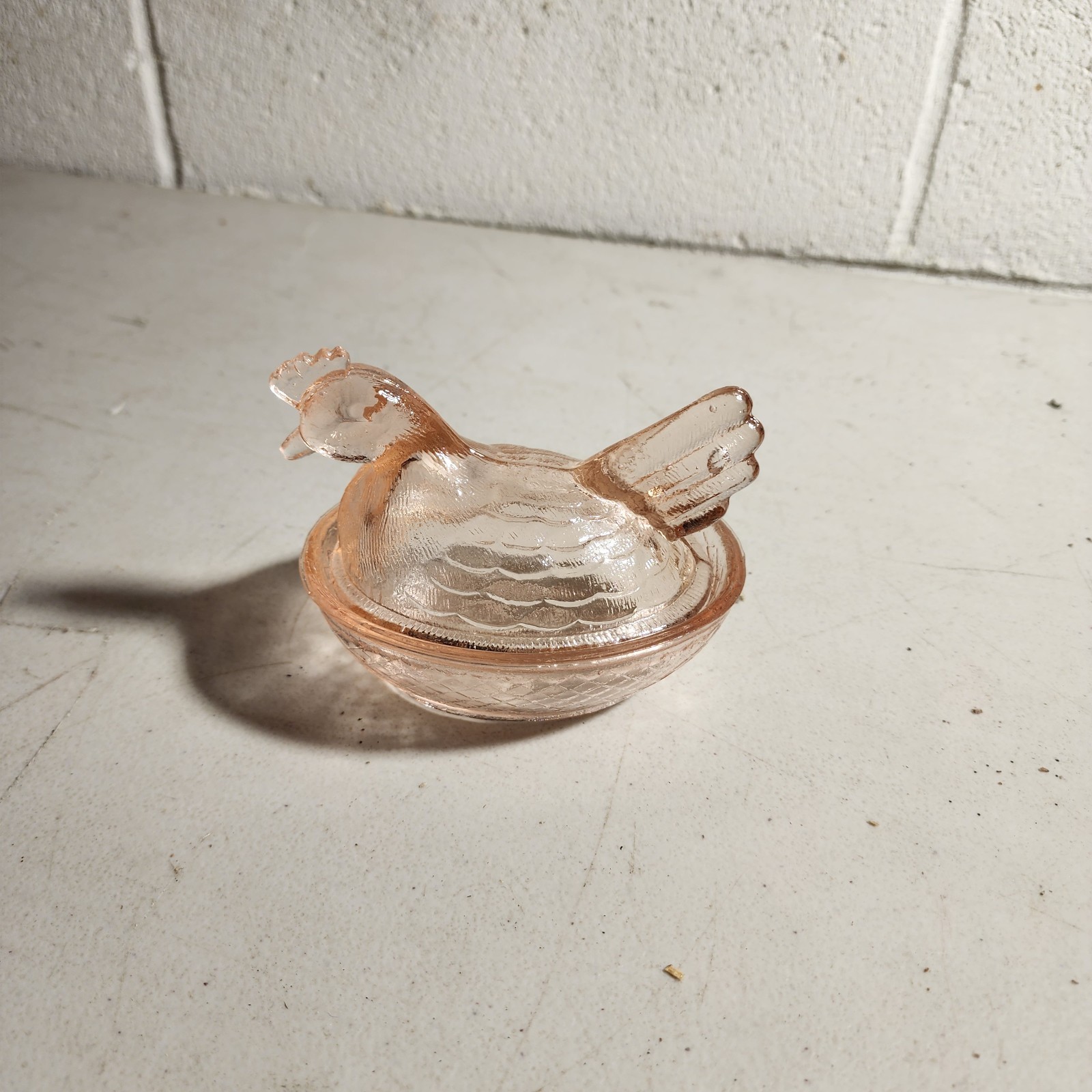 Miniature Pink Vintage Hen On Nest Glass