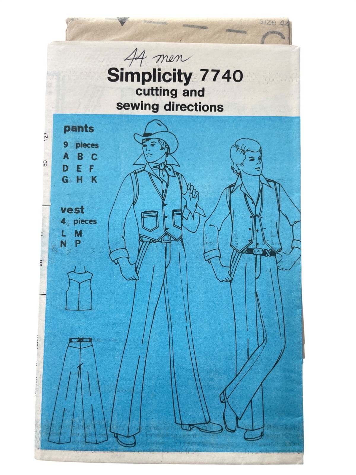 Vintage 70s Simplicity 7740 Pattern Size 44 Men\'s Western Pants & Vest UNCUT Vintage 70s Simplicity 7740 Pattern Size 44 Men\'s Western Pants & Vest UNCUT