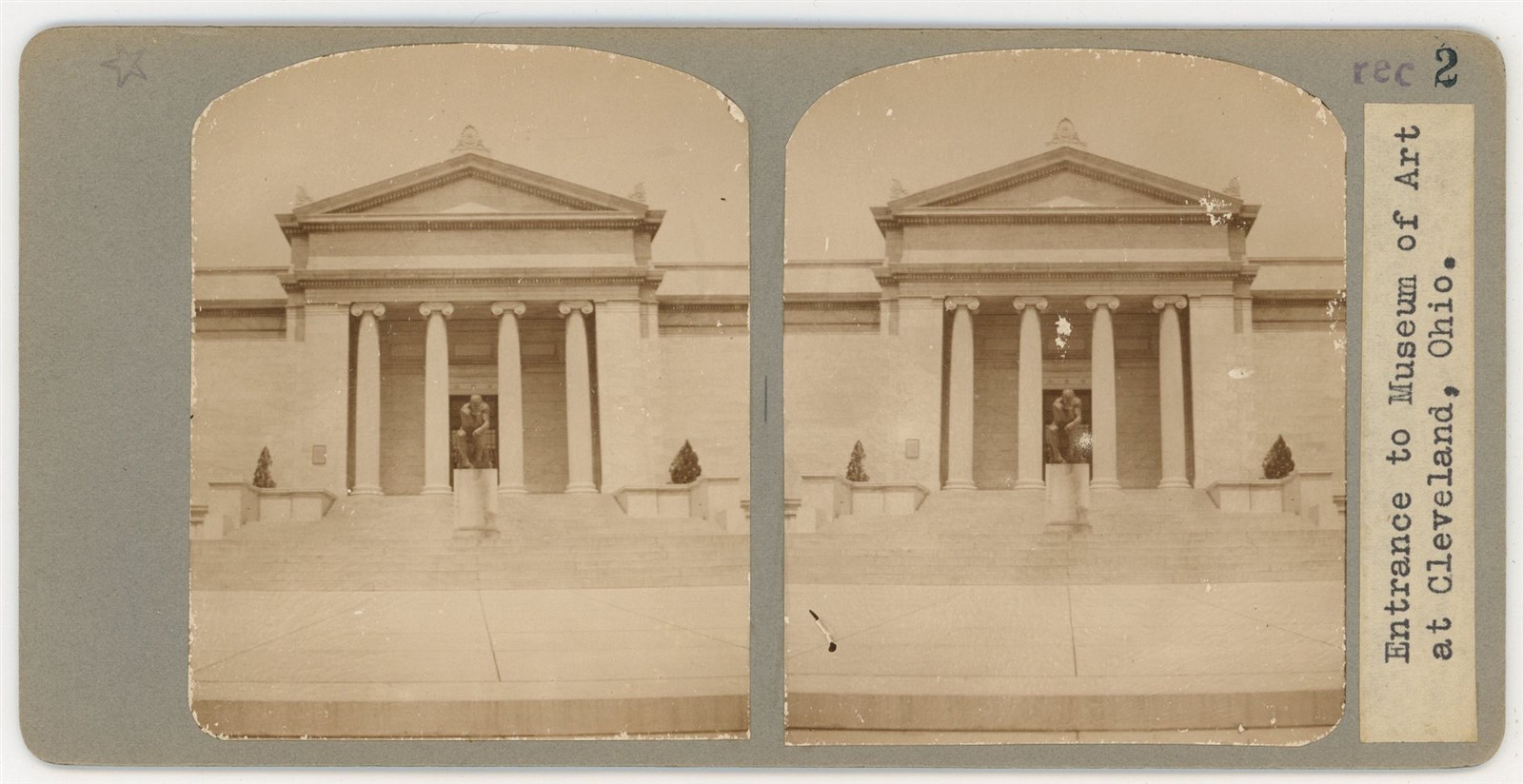 OHIO STEREOVIEW - Cleveland - Museum of Art Entrance - 1920s RARE