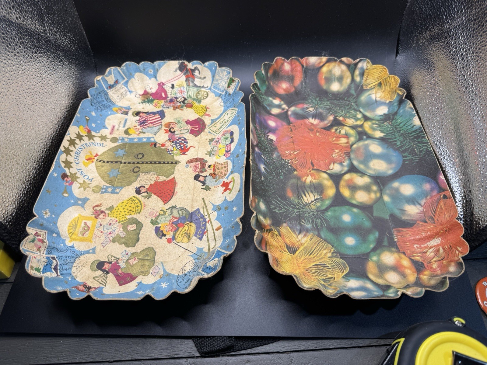 Vintage West Germany Christmas Cardboard Trays Lot of 2 Post Christkindl Angels