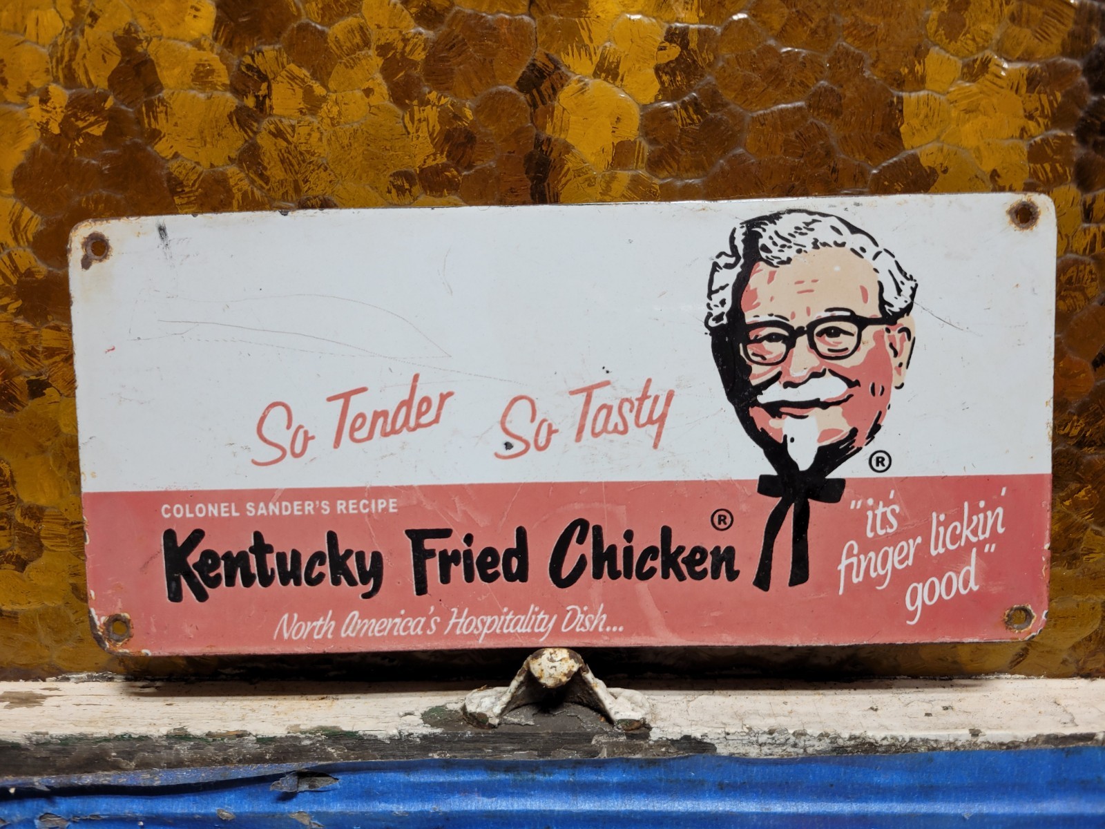 VINTAGE KENTUCKY FRIED CHICKEN PORCELAIN SIGN KFC FAST FOOD DRIVE THRU SANDERS