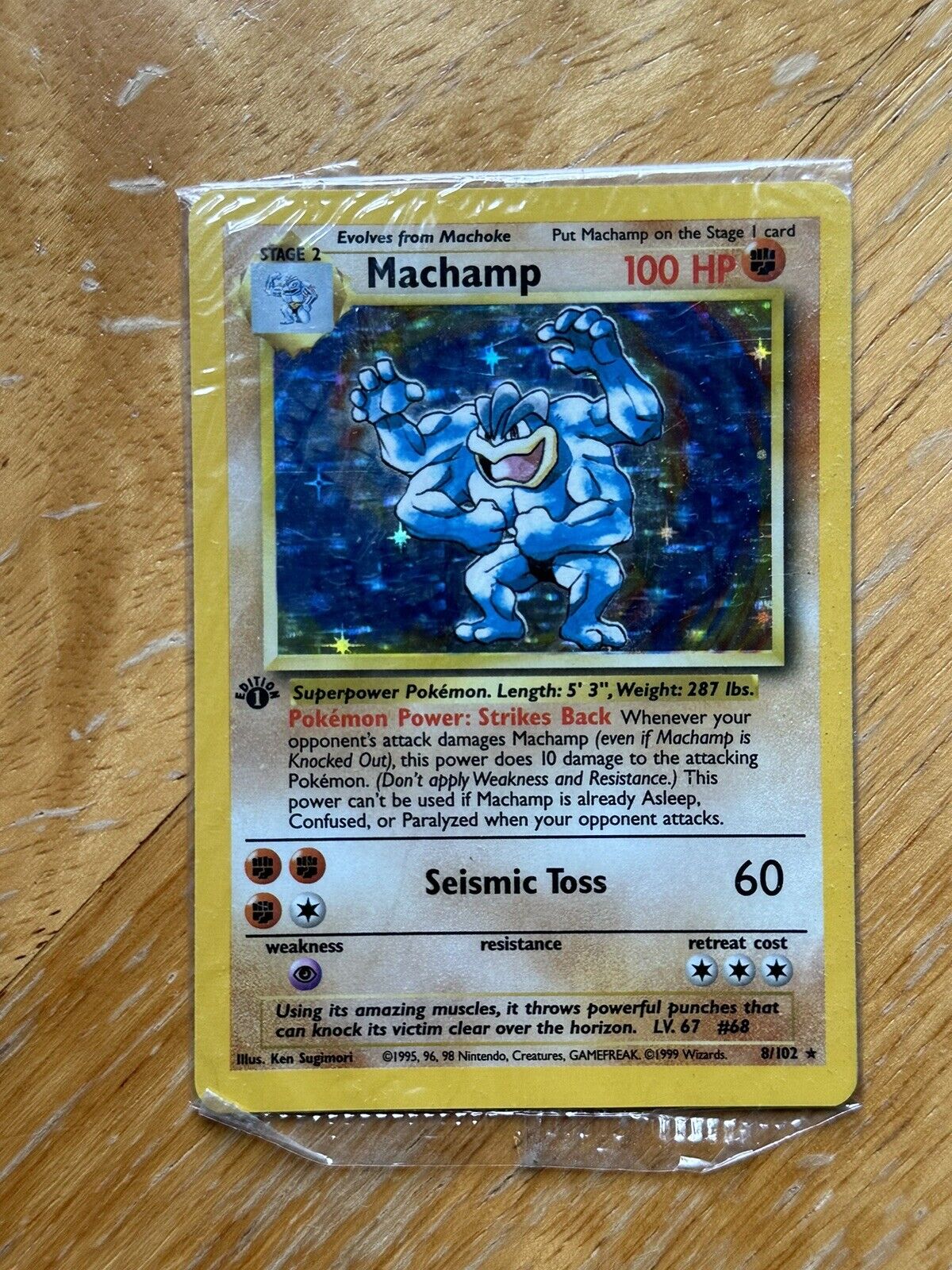 Pokemon Base 1st Edition Machamp Holo 1999 8/102 New Sealed in Plastic