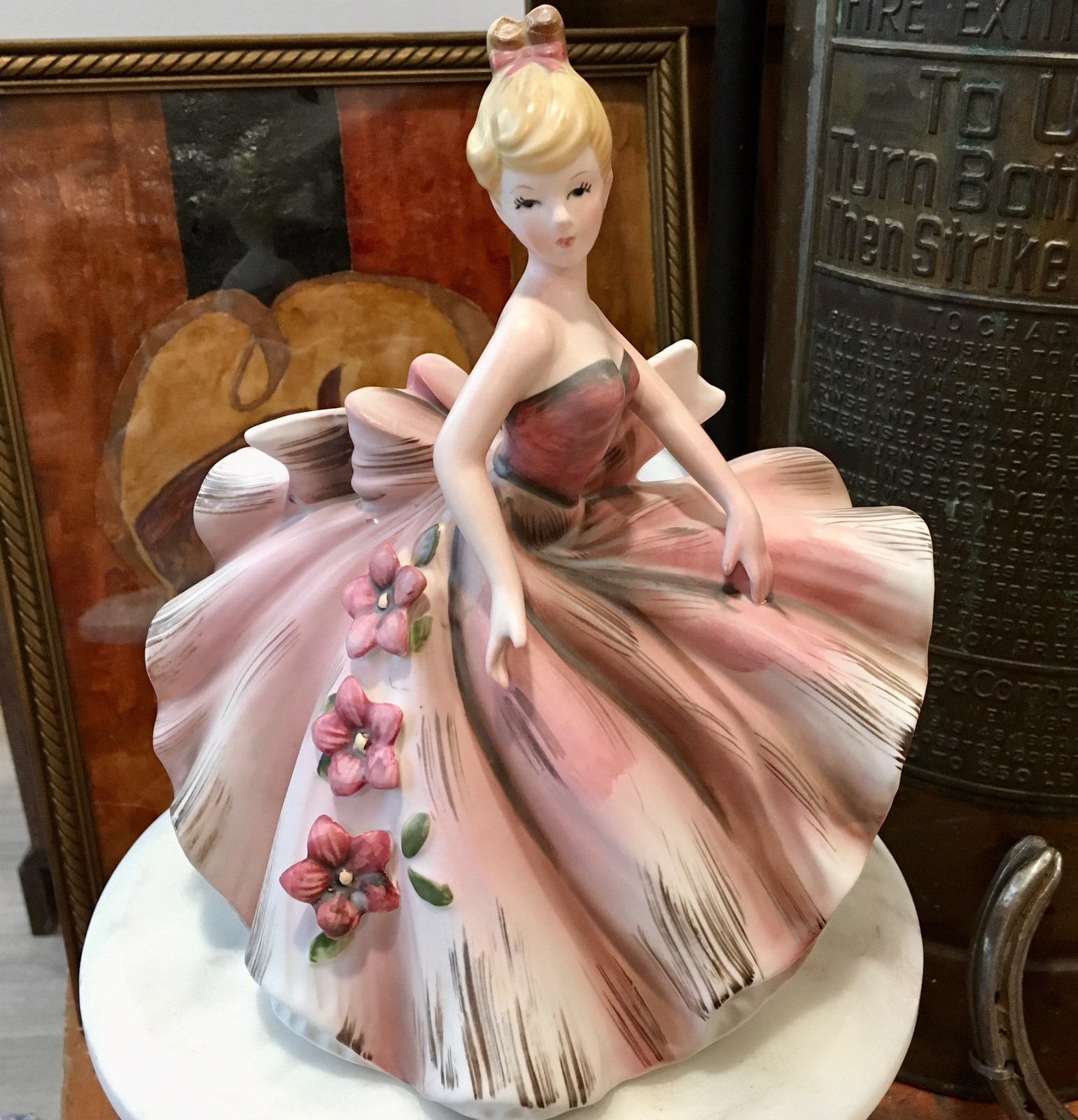 Vintage Lefton Lady Planter 290B Pink Dress Floral Figurine Vase Japan Ceramic