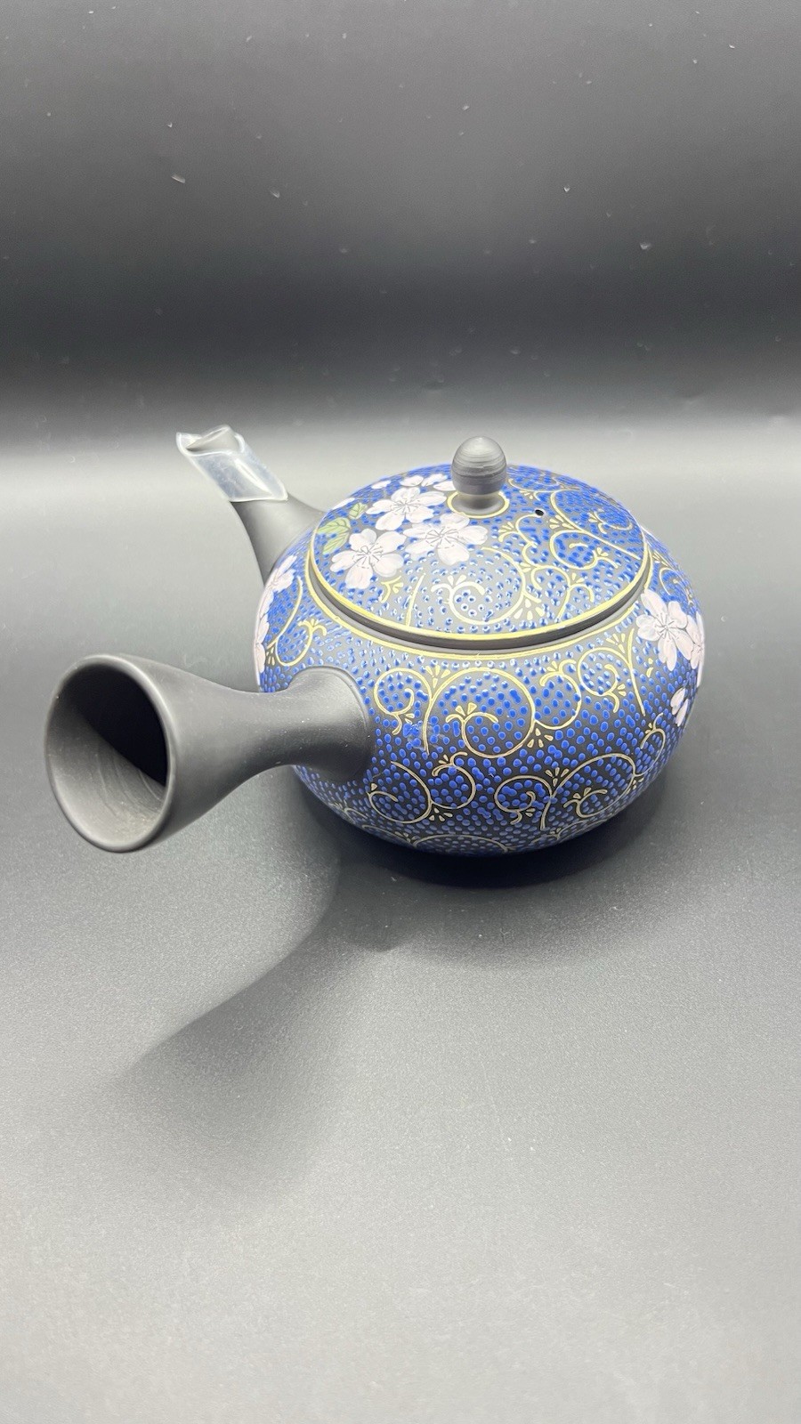 Kyusu Teapot TOKONAME KUTANI WARE Cherry Blossoms Ceramic Mesh Blue Grains Japan