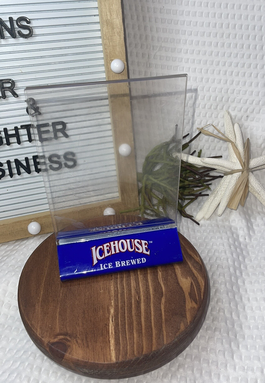 ICEHOUSE ICE BREWED BEER PLEXIGLAS ADVERTISING MENU HOLDER TABLE TOP DISPLAY 