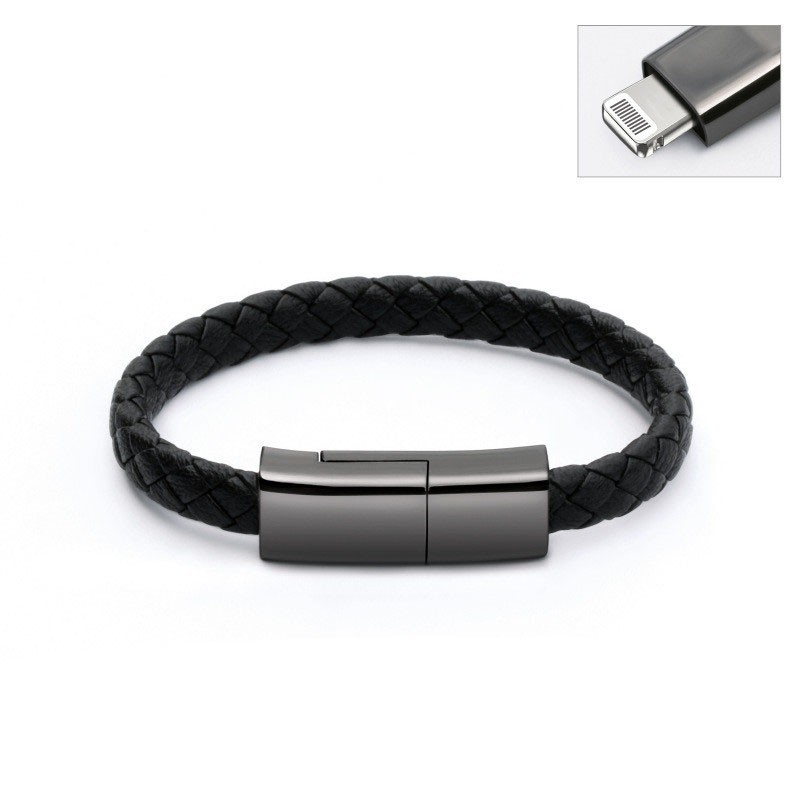 Leather Bracelet USB Charging Cable Braided Wristband Phone Charger Men Women