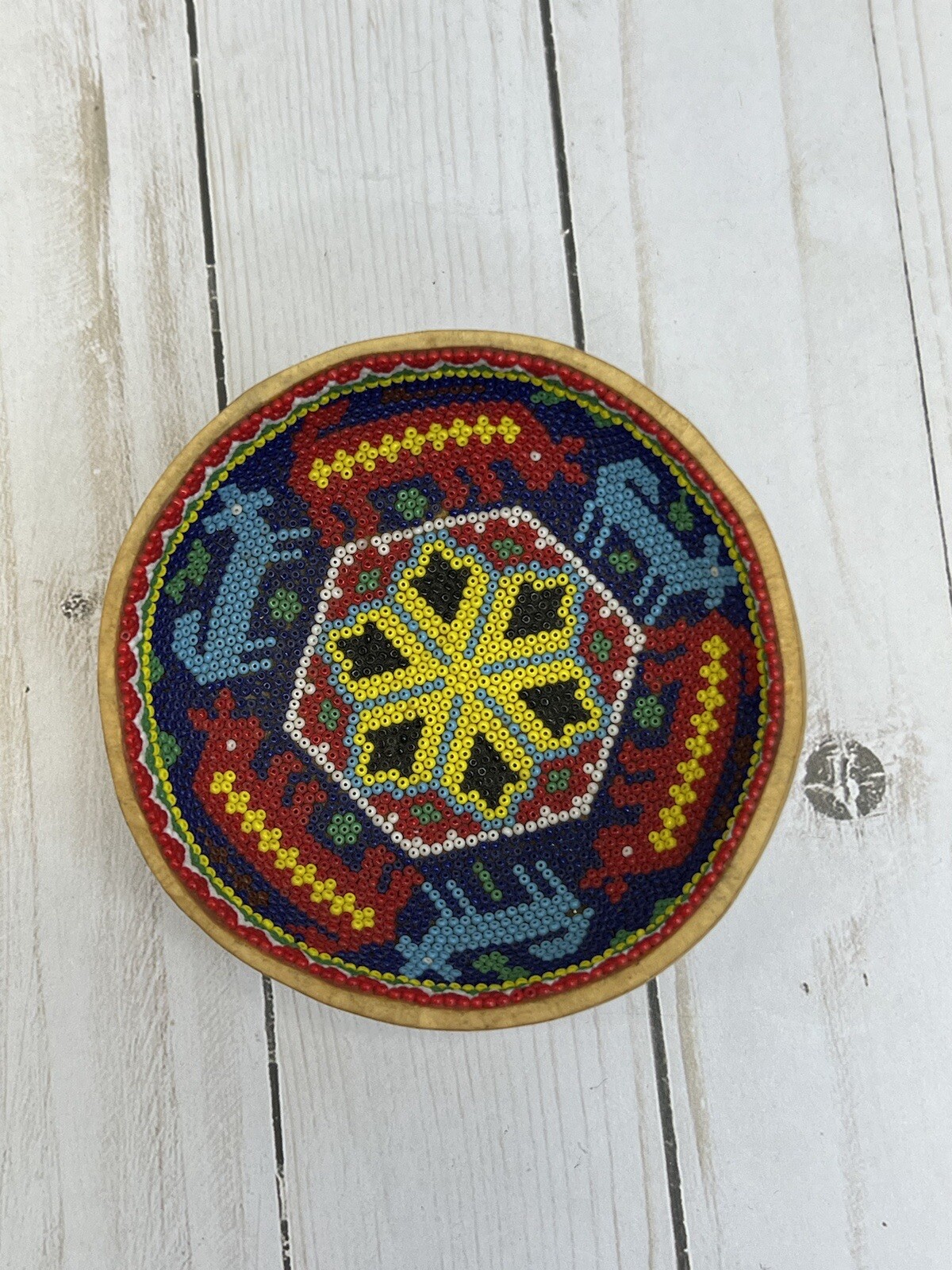 Huichol Beaded GOURD BOWL Handmade Mexican Folk Art