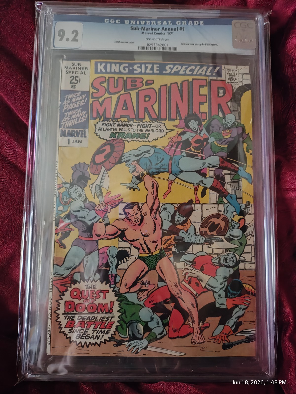 Sub-Mariner Annual #1 CGC 9.2 Namor Marvel Comics 1971 Bronze Age Key Issue