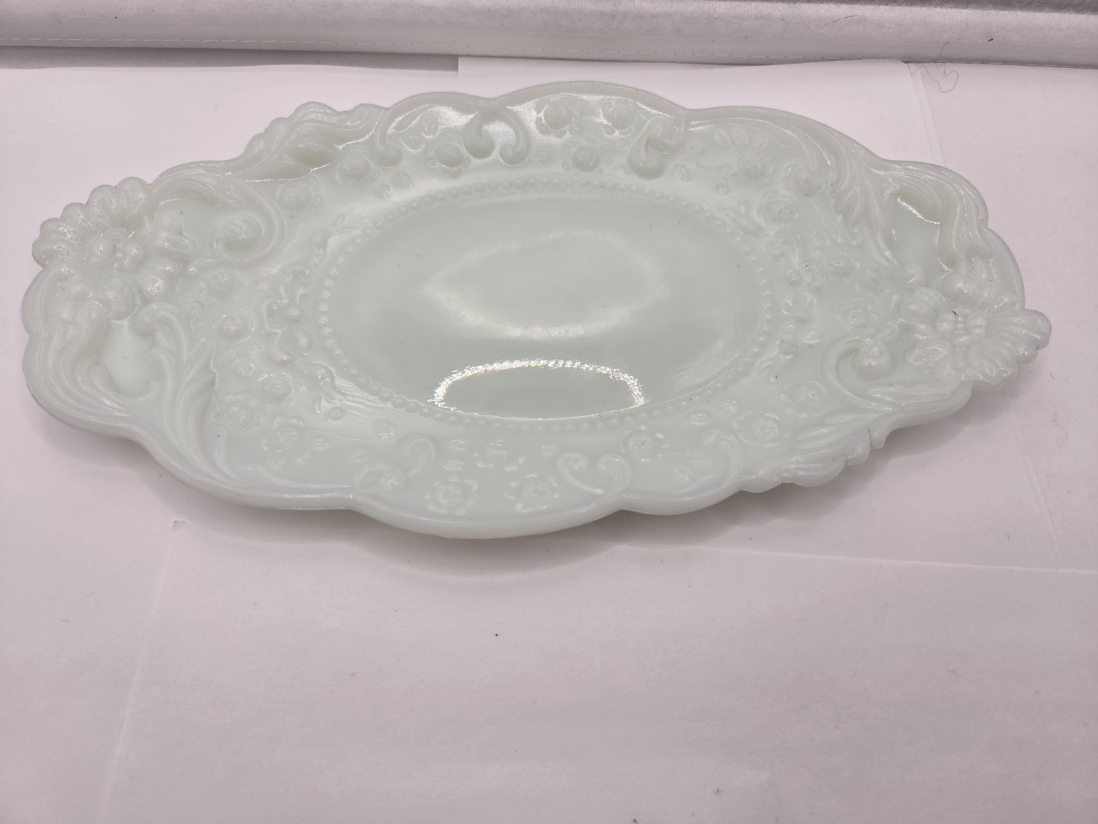 Antique Victorian Milk Glass Tray With Embossed Design