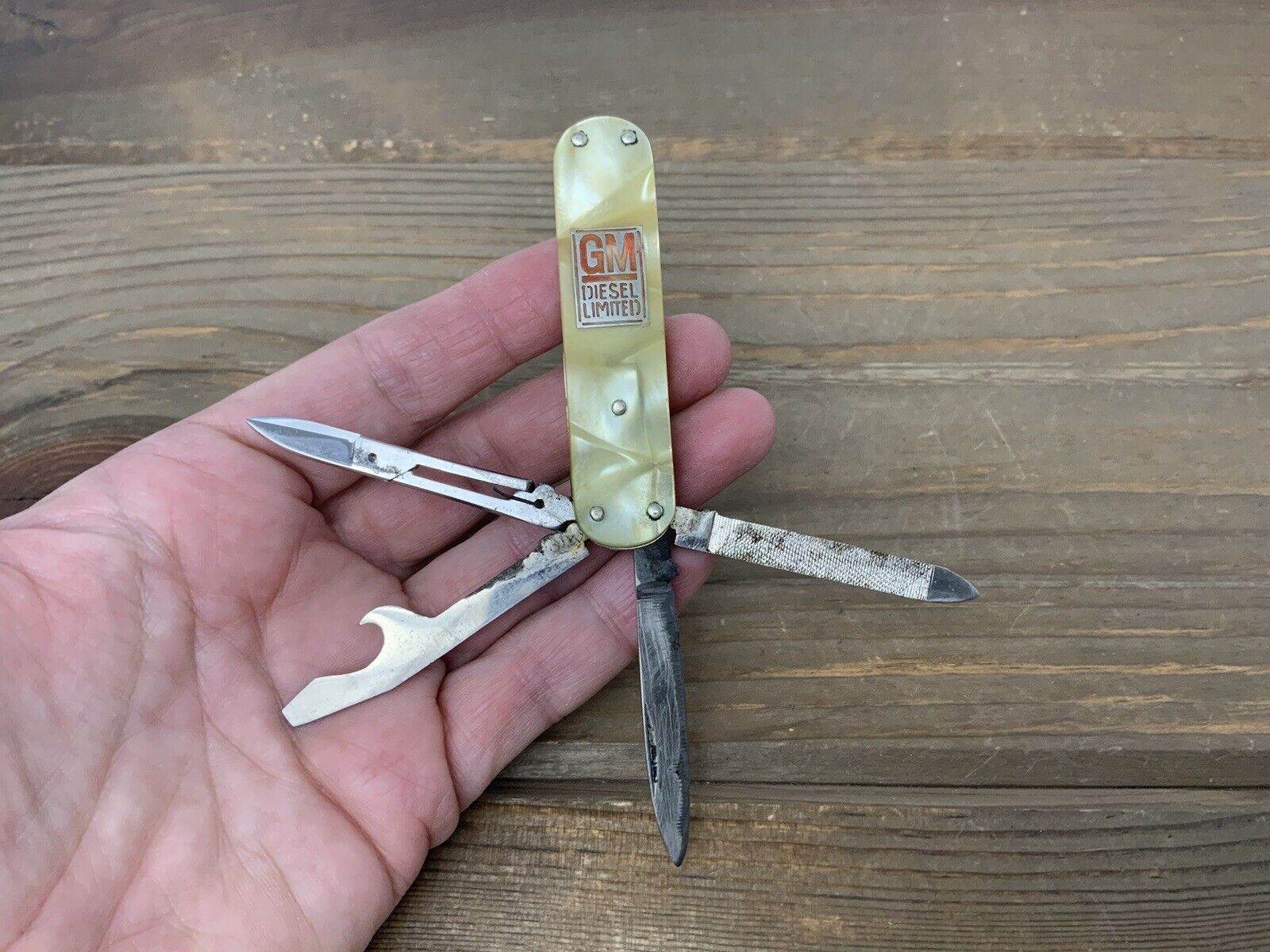 Rare Vintage GM Diesel Limited Pocket Knife Multi Tool Scissors Opener File