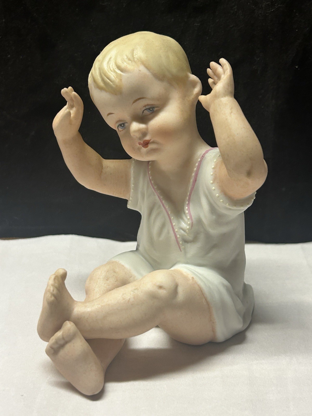 Antique Gebruder Heubach-German Porcelain Piano Baby Sitting Hands Up 4.5” Tall Antique Gebruder Heubach-German Porcelain Piano Baby Sitting Hands Up 4.5” Tall
