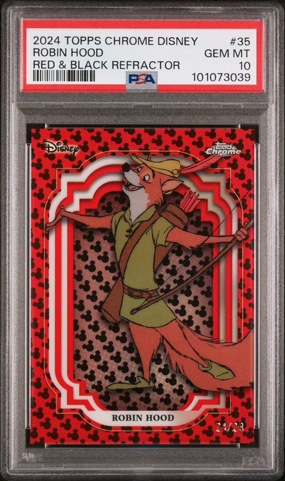 2024 Topps Chrome Disney Robin Hood #35 /28 Red & Black Refractor PSA 10 2024 Topps Chrome Disney Robin Hood #35 /28 Red & Black Refractor PSA 10