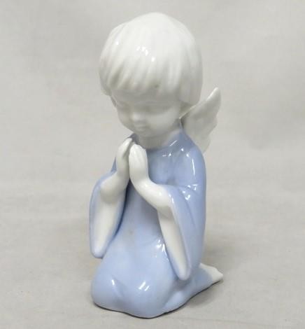 Vintage Lefton Christmas Praying Boy ANGEL Kneel Figurine Blue Cherub #4565