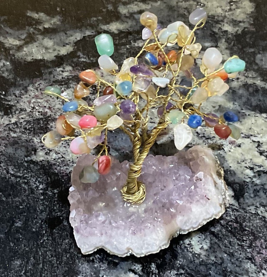 Precious Gems Tree Of Life Set On An Amethyst Base 5x3.5x3