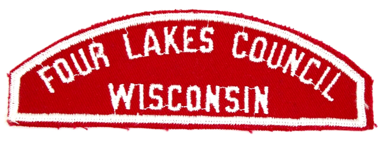Vintage Four Lakes Council Red White Strip RWS Council Patch Wisconsin Boy Scout