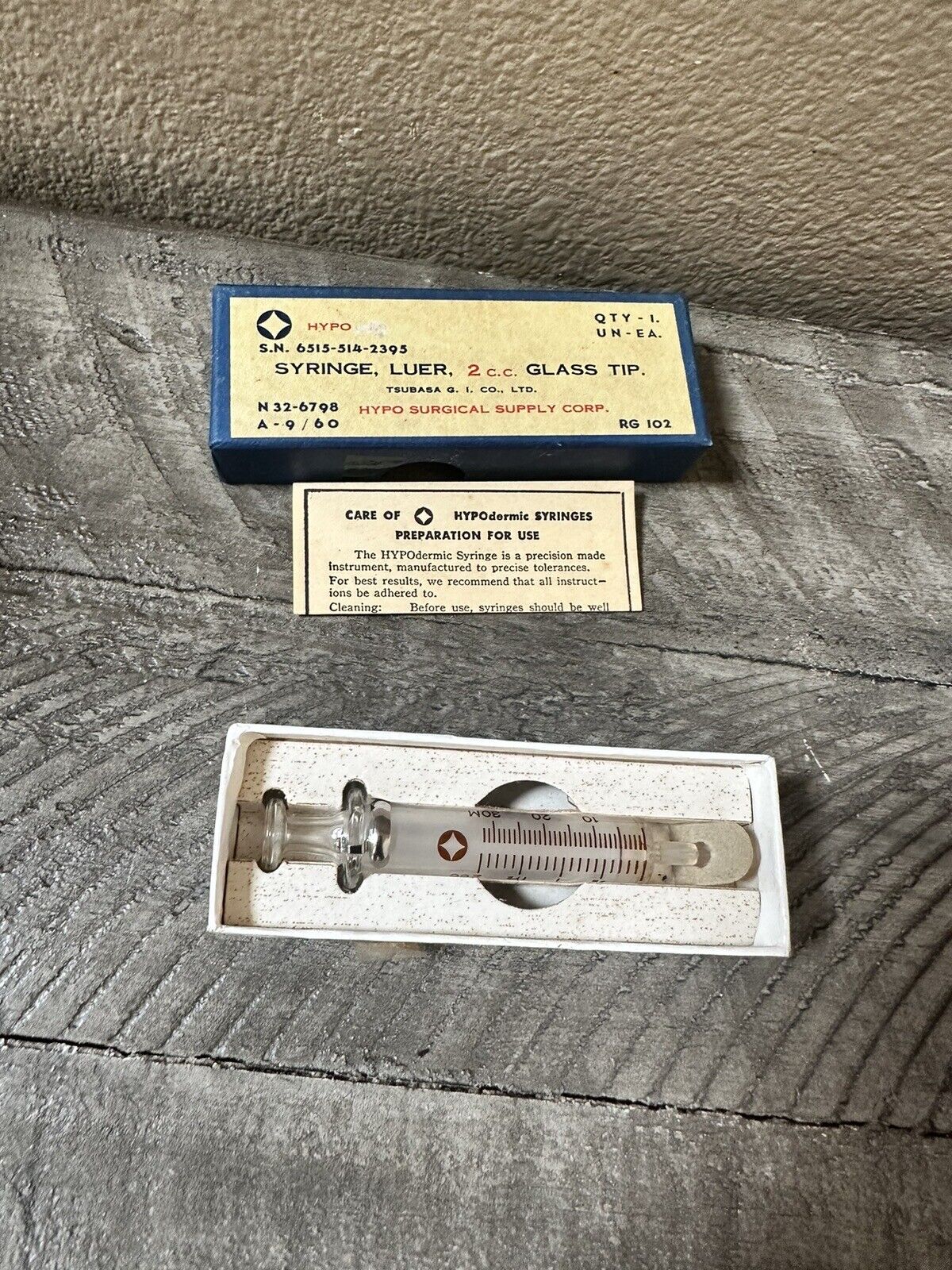 Vintage Hypo Surgical Supply Corp - Glass 2cc Luer Syringe w/ Box