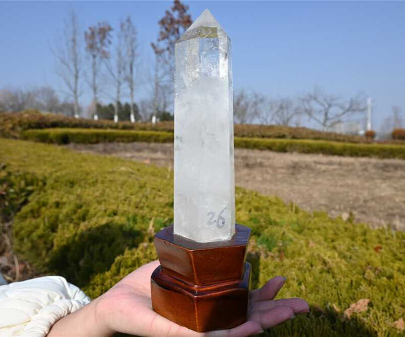 1.54LB Natural Clear Quartz Crystal Obelisk Crystal Tower Wand Point + Stand 1.54LB Natural Clear Quartz Crystal Obelisk Crystal Tower Wand Point + Stand