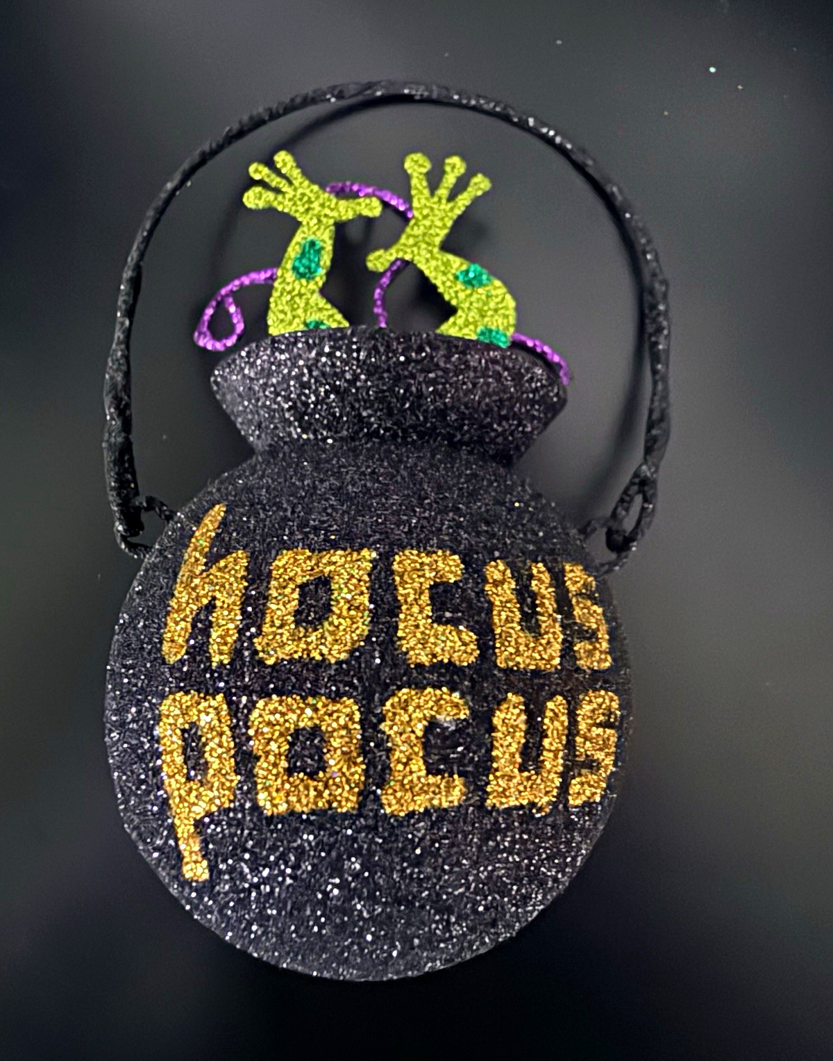 Pier 1 Imports Black Glitter Hocus Pocus Cauldron Halloween Ornament
