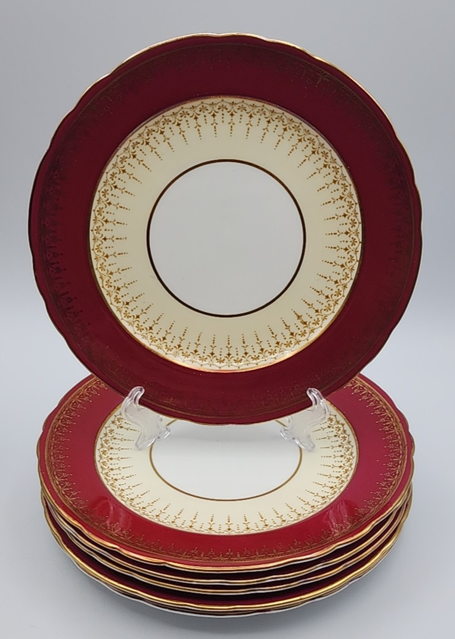 Aynsley Salad Plates Red & Cream with Gold Pattern 8 1/8\