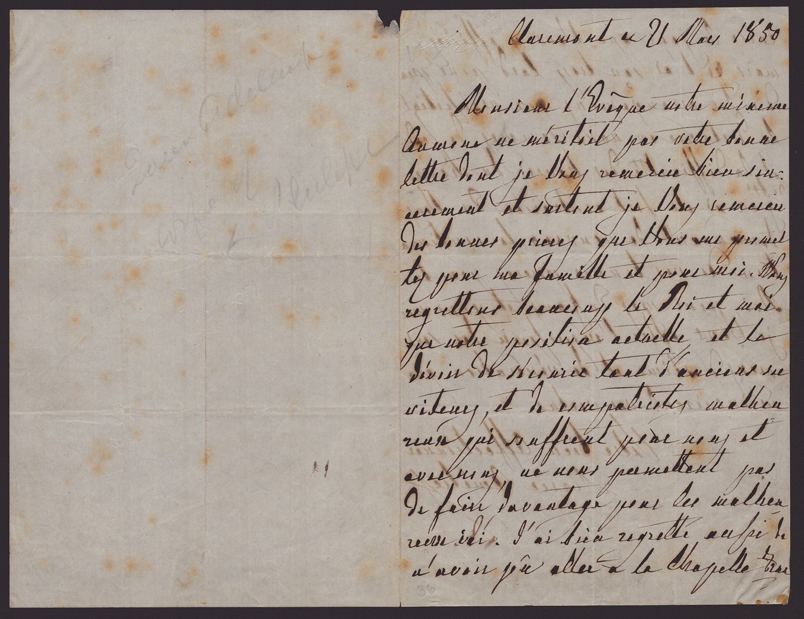 QUEEN MARIE AMELIE (FRANCE) - AUTOGRAPH LETTER SIGNED 11/21/1850