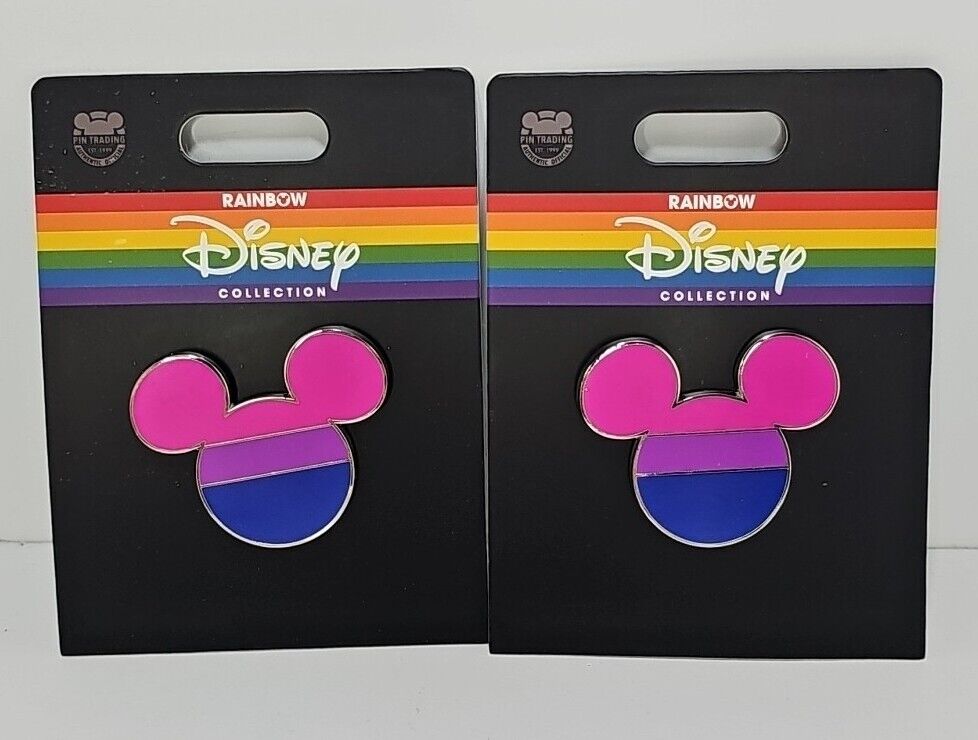 2-PACK Disney Parks Rainbow Collection Mickey Mouse Pink/Purple/Blue Flag Pin B4