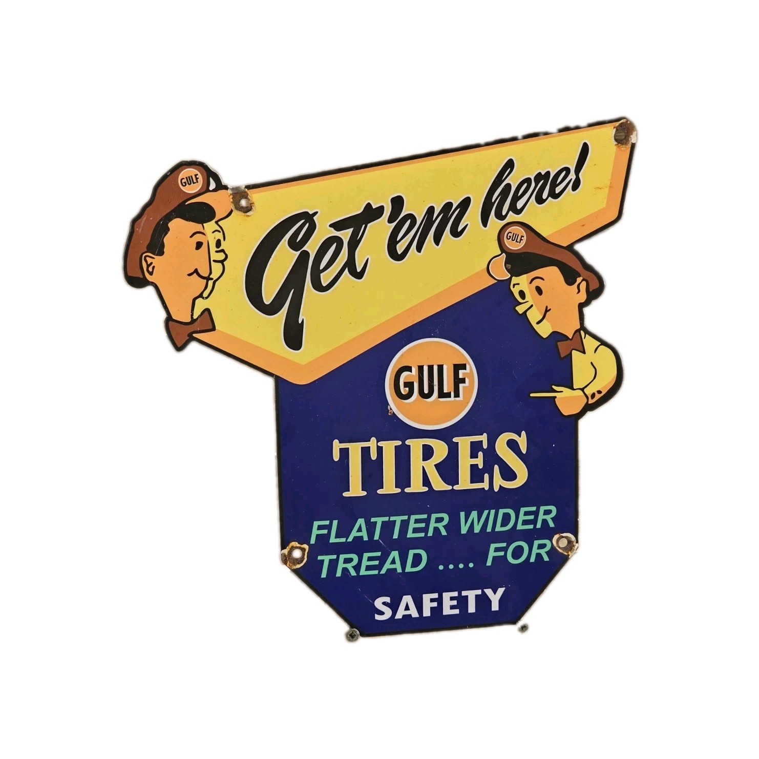 VINTAGE 1950'S GULF TIRES PORCELAIN SIGN 12