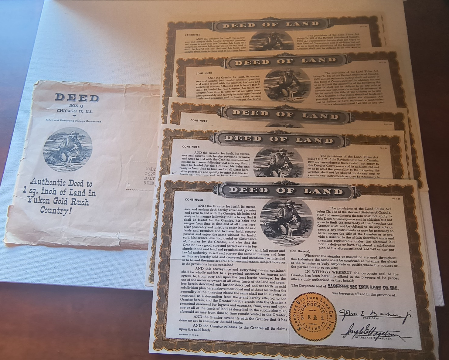 KLONDIKE BIG INCH Land Deeds Dawson Yukon Territory Quaker CEREAL 1955  LOT OF 7