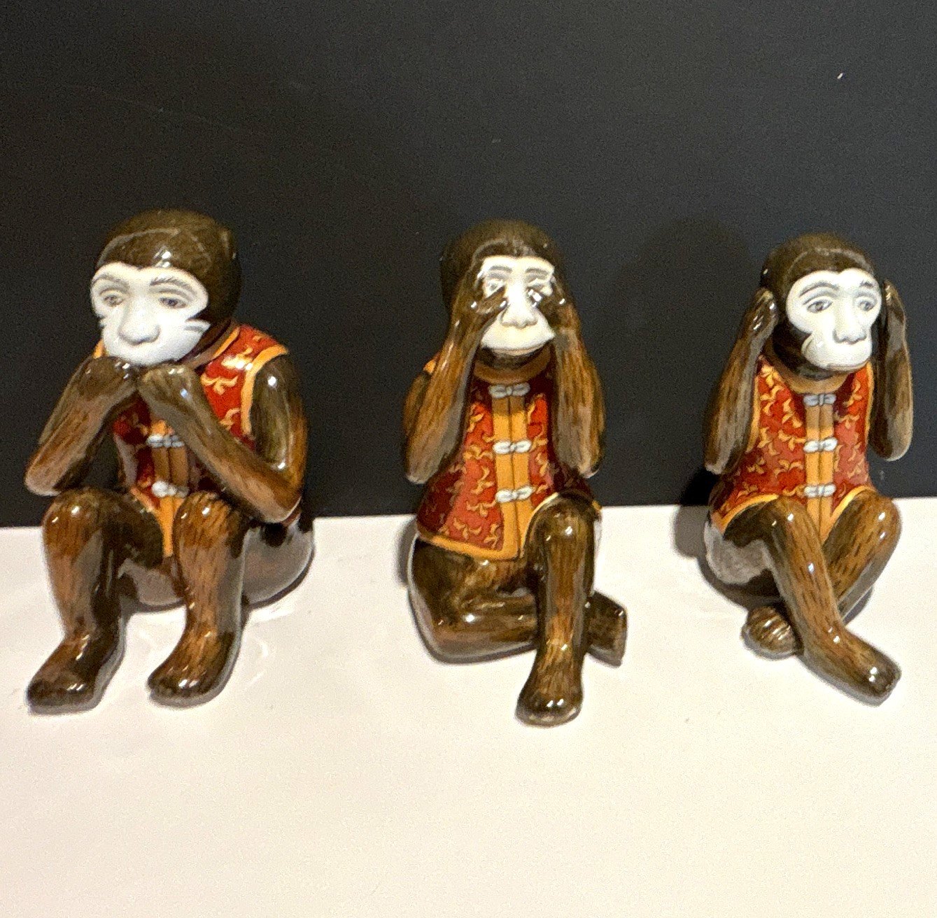 Vintage unbranded, hand-painted ceramic wise monkeys hear, speak, see no evil