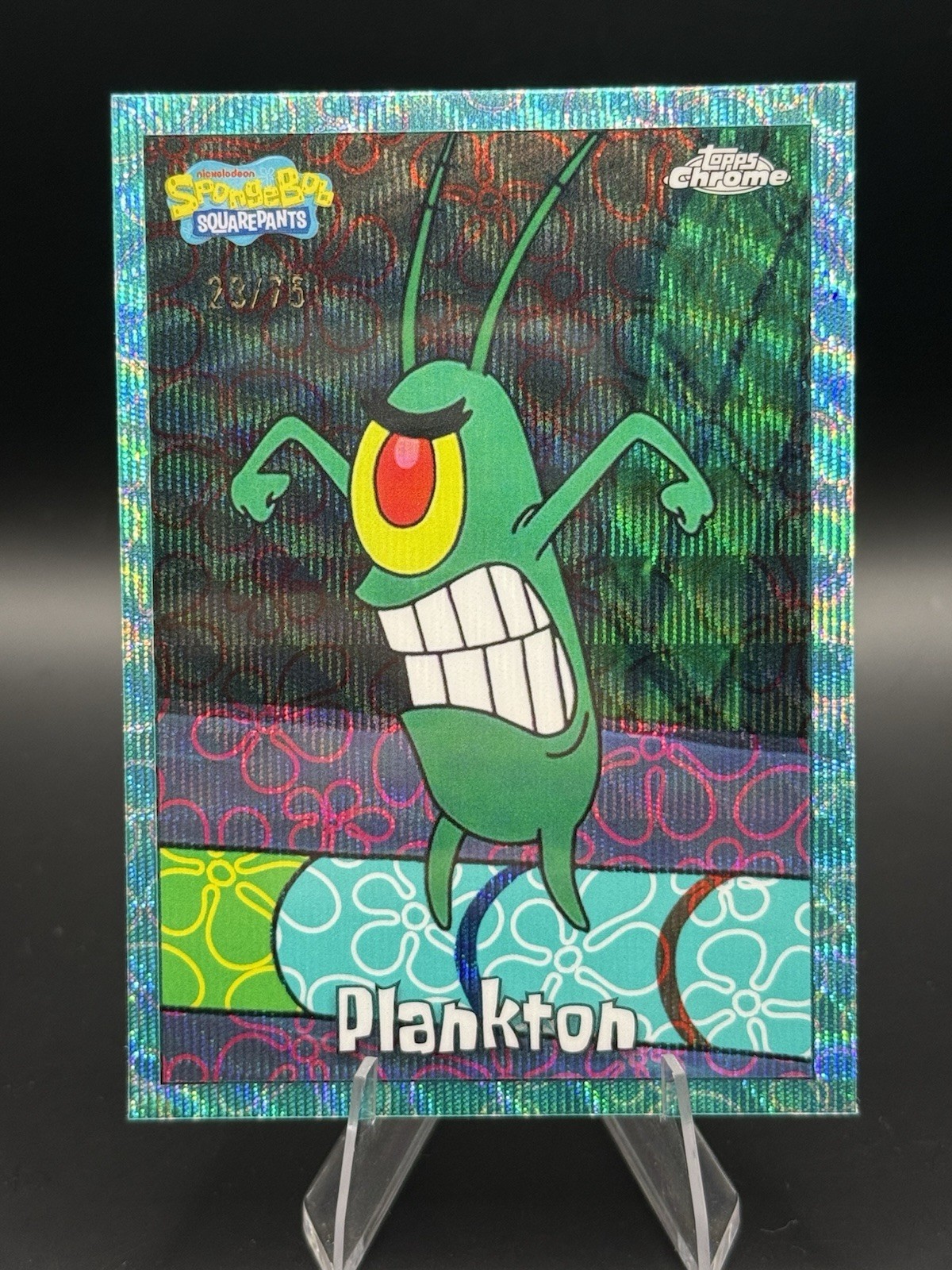 2025 Topps Chrome SpongeBob 25th #29 Plankton FlowerCloud Refractor 23/75