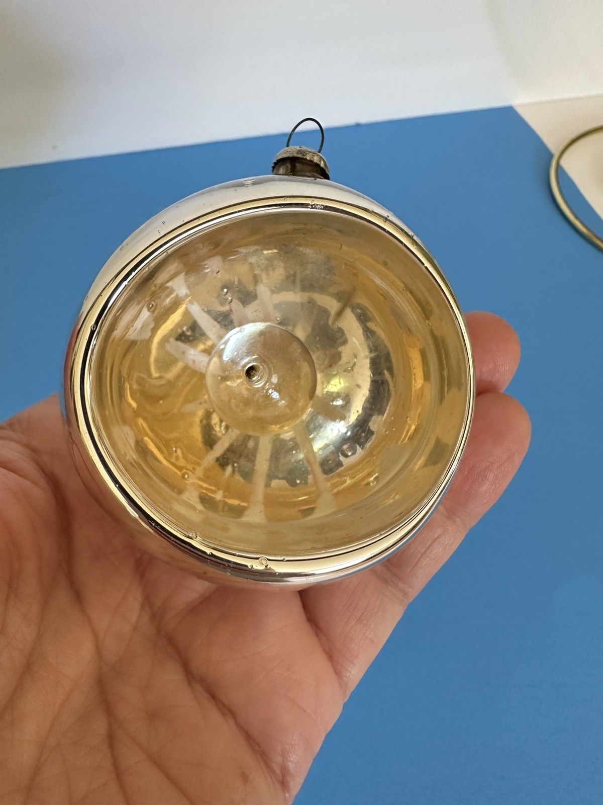 Antique VTG Japan Mercury Glass Kaleidoscope Christmas Ornament Yellow Antique VTG Japan Mercury Glass Kaleidoscope Christmas Ornament Yellow