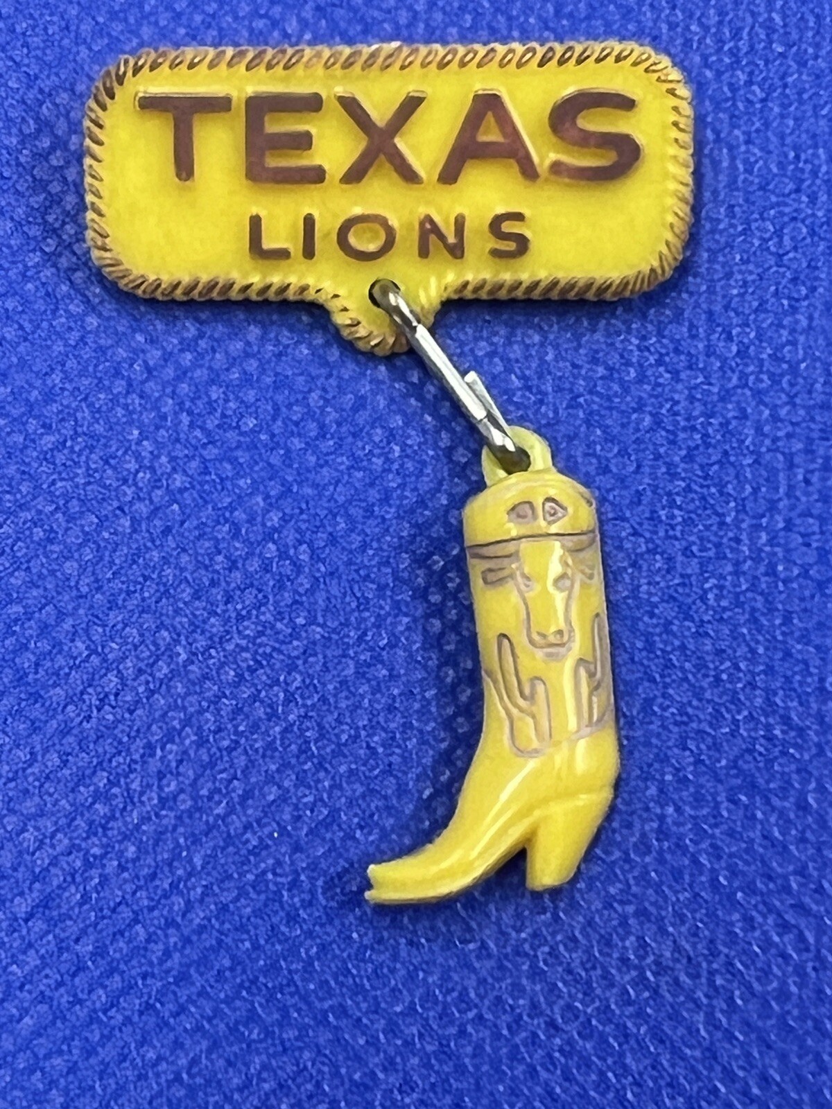 Texas Lions Club Pin Vintage Lapel Pins Yellow Dangling Cowboy Boot Lonestar
