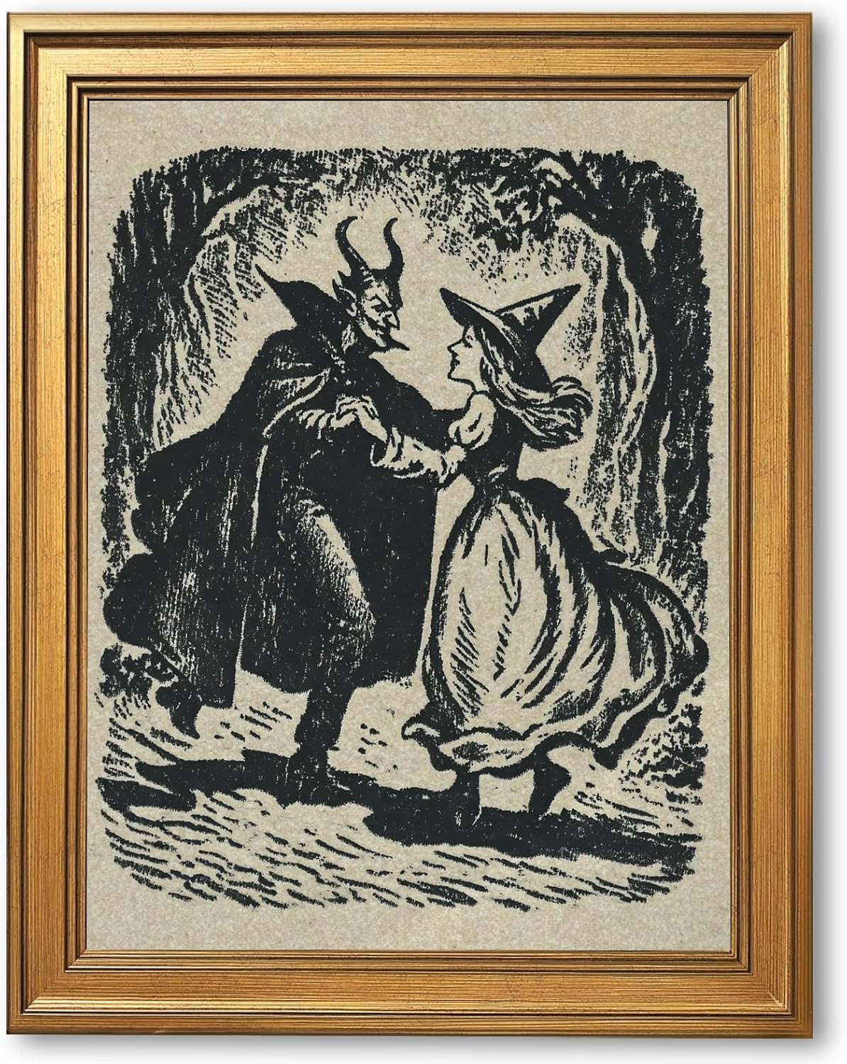 Witch Dancing with the Devil Wall Art Print Gothic Halloween Home Decor Antique