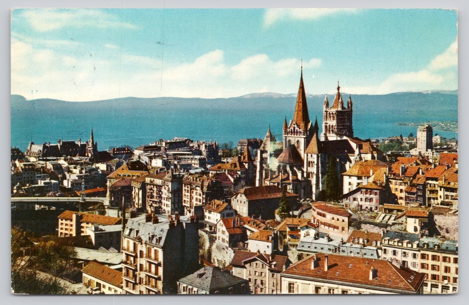 Lausanne Switzerland Cathedral Cityscape Lake Geneva 1970 Postcard