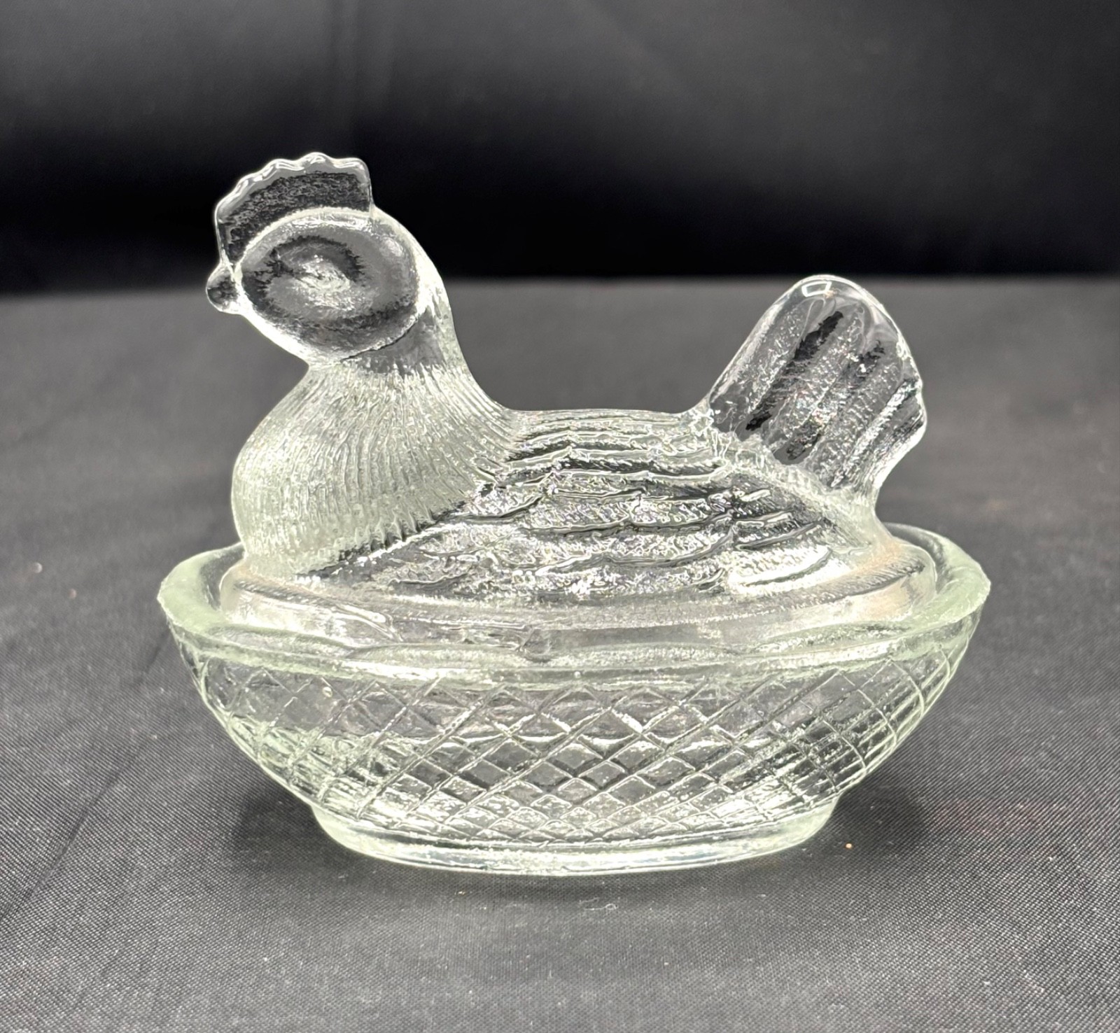 Vintage Miniature Clear Glass Hen on Nest