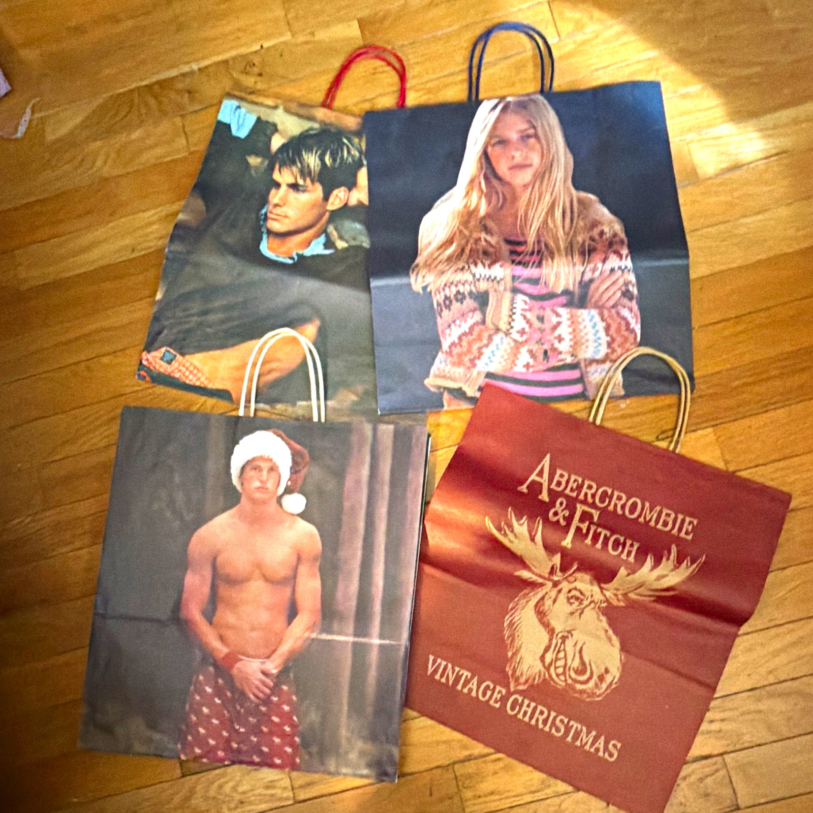 Abercrombie & Fitch Vintage Christmas Paper Shopping Bags w/ Handles Lot of 4 