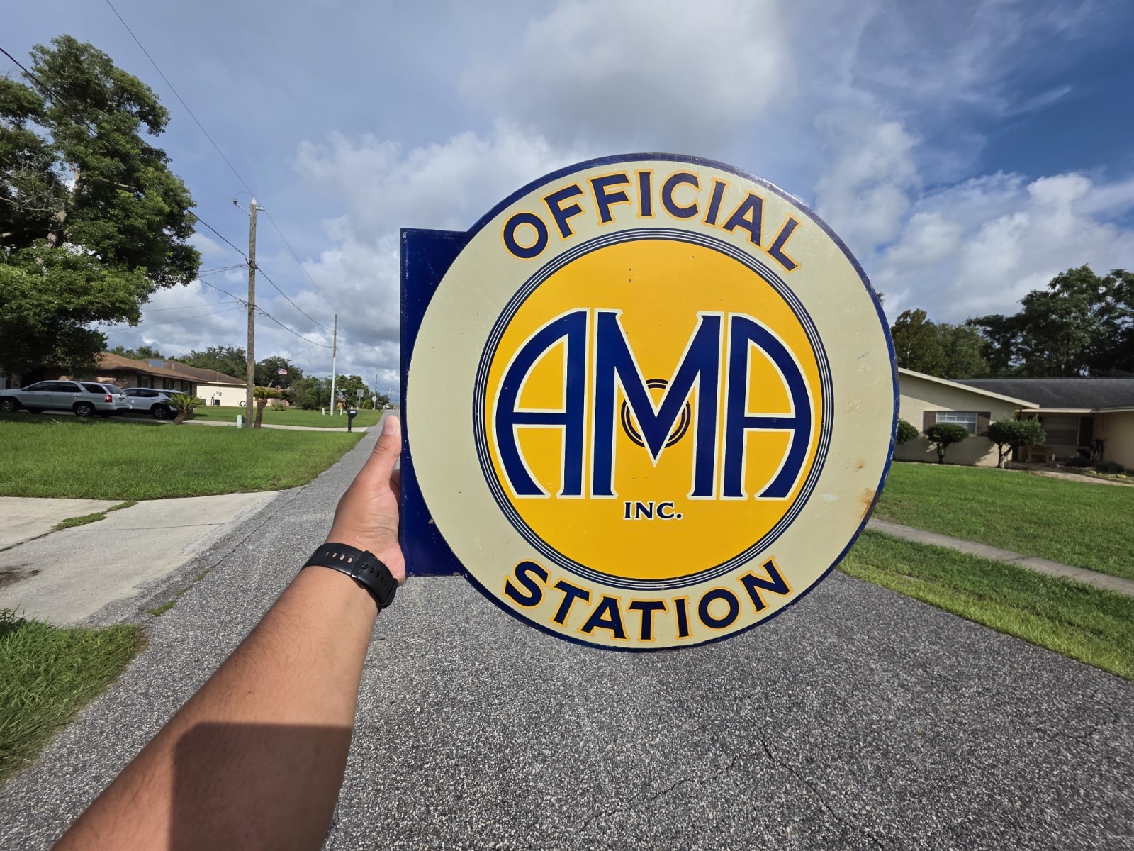Vintage Early AMA Official Station Flange Sign