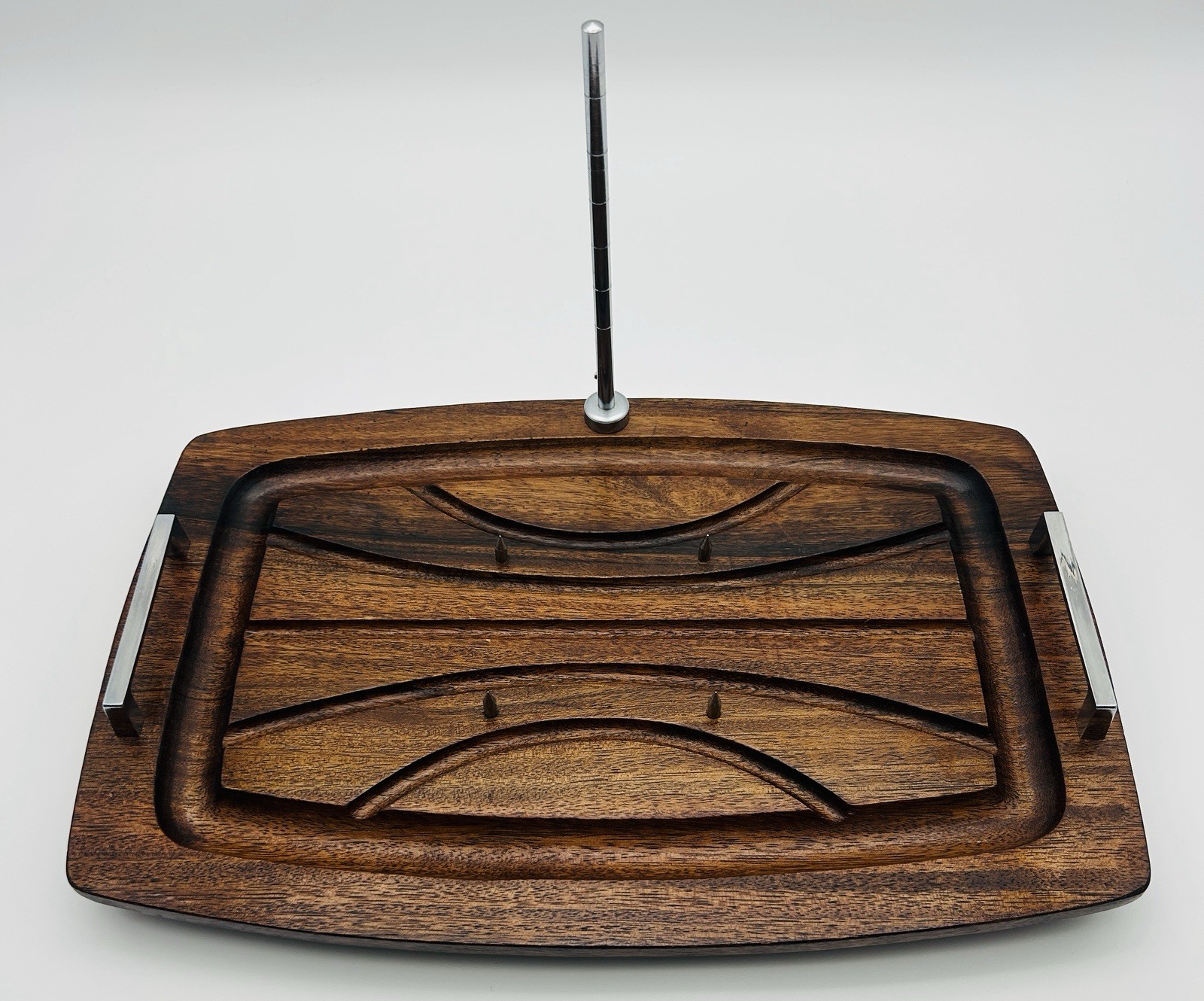 Vintage Mid Century Modern Spiked Meat Carving Board Wooden Tray Japan MCM