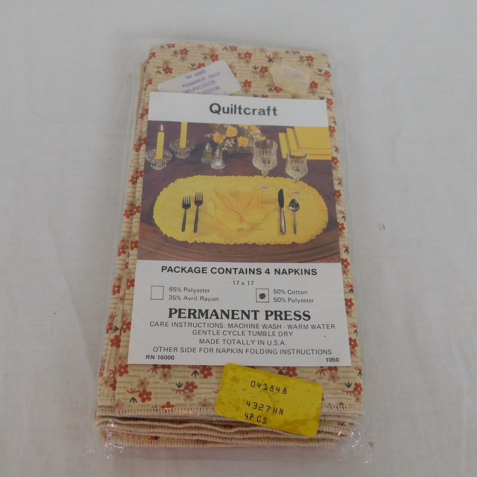 Quiltcraft Vintage Tan Red Floral Cloth Napkins 17\