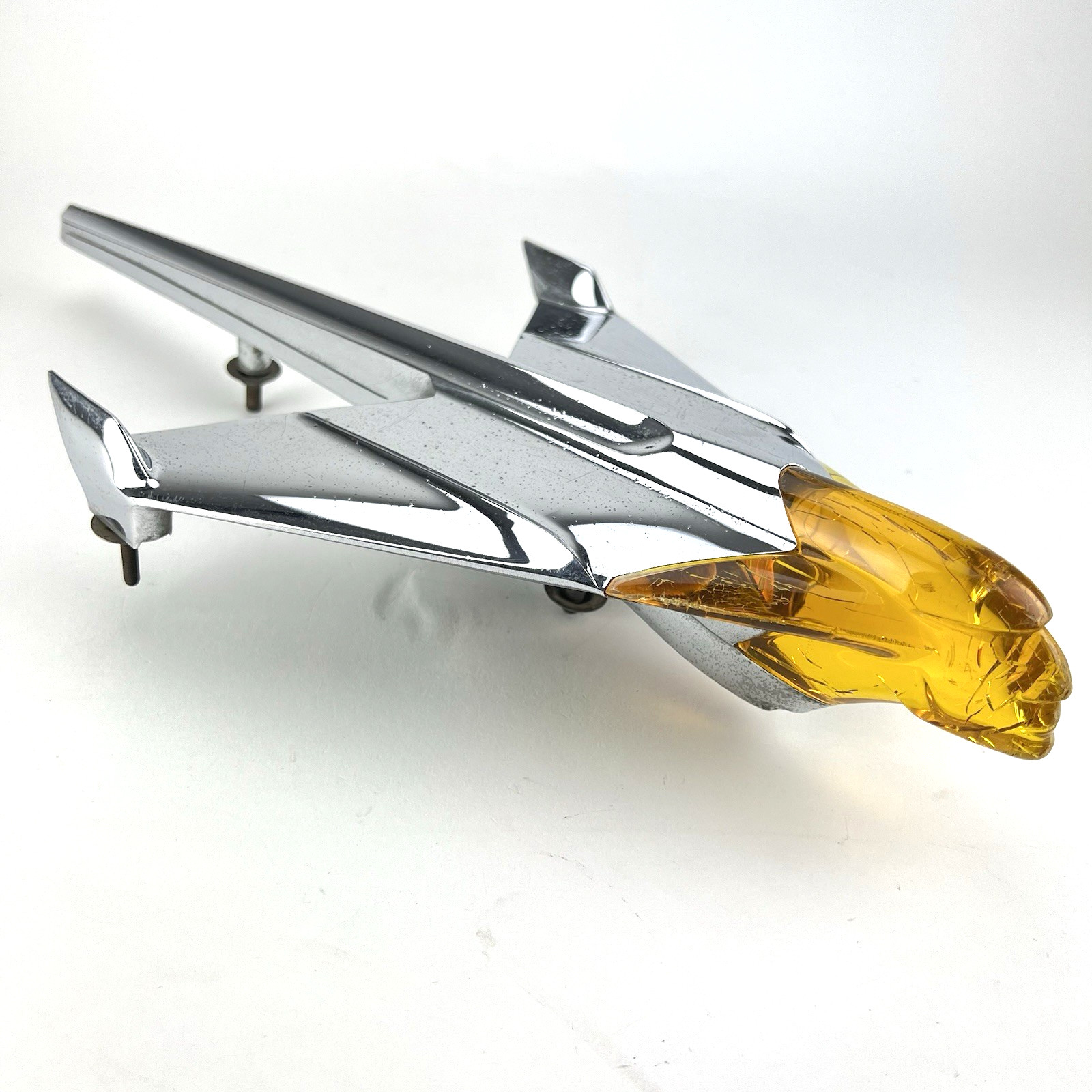 1954 PONTIAC CHIEFTAIN 517629BLC JET PLANE/IDIAN FACE CHROME HOOD ORNAMENT