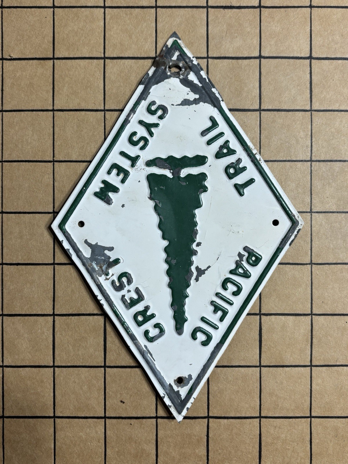 Vintage Pacific Crest Trail System PCT Embossed Enamel Metal Trail Marker Sign