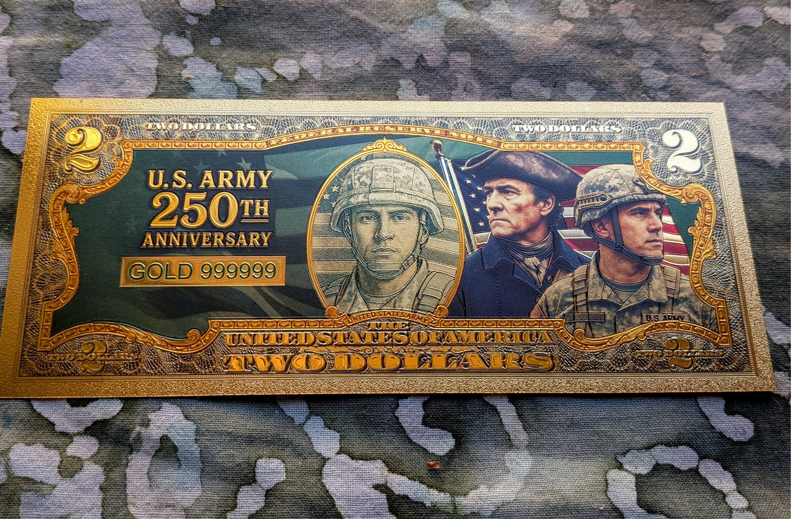 US Army 250 USA Anniversary 24k Gold Foil  Collectible Novelty Banknote Mint