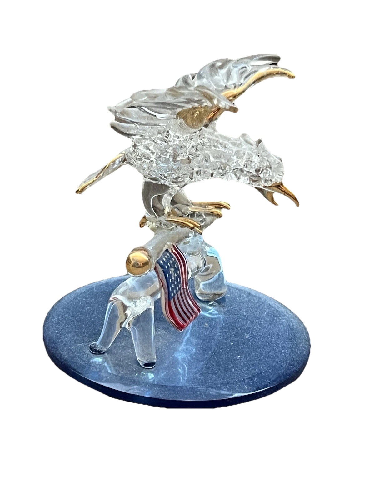 Glass Eagle Figurine with American Flag Collector’s Decorative Piece
