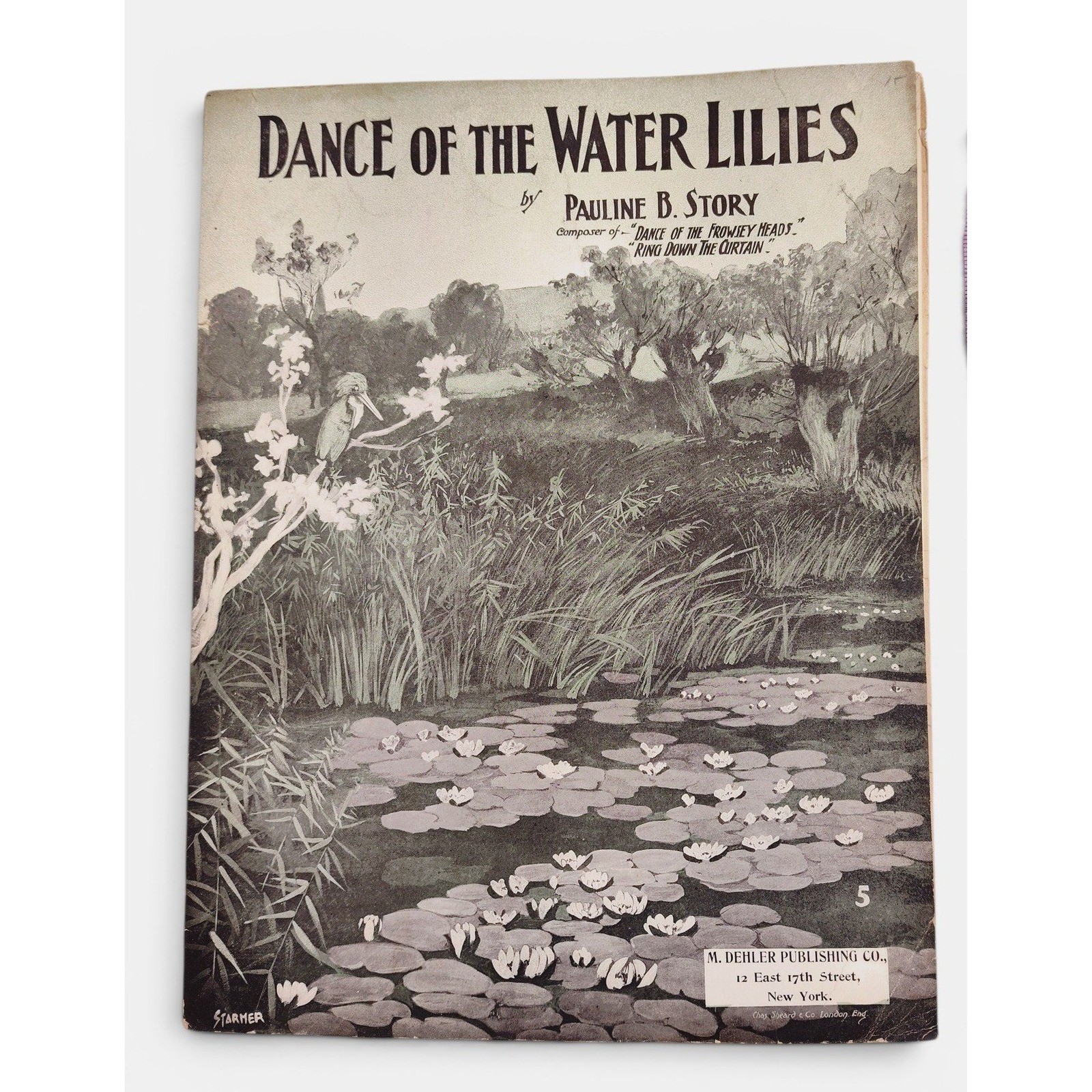 Dance of the Water Lilies 1903 Antique Sheet Music Floral Pond Scene Wall Decor