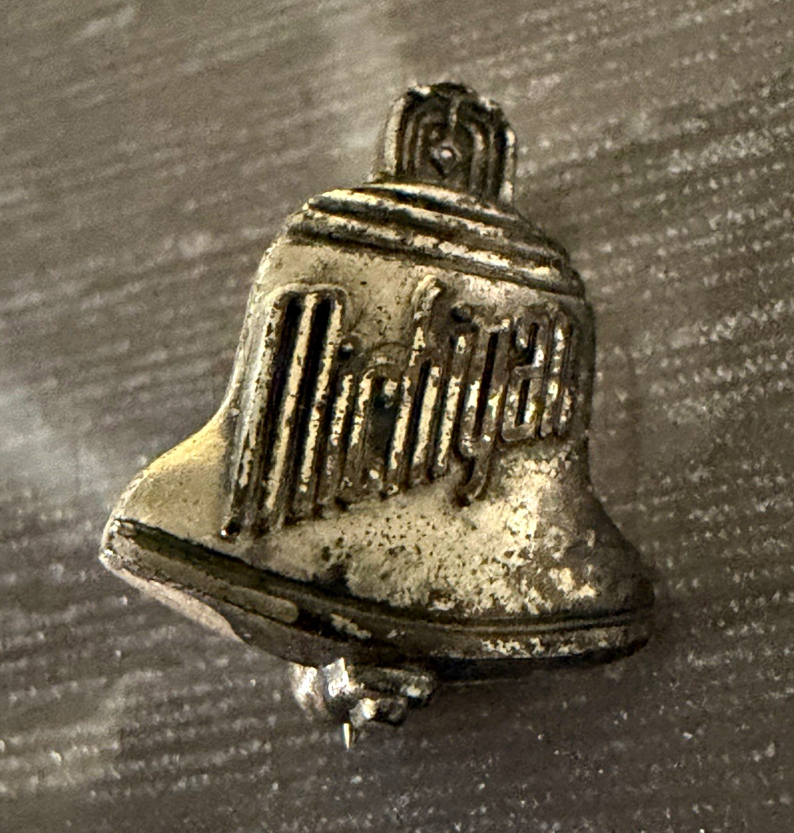 Vintage Michigan Souvenir Bell Brooch Pin Silver Tone Signed LGB